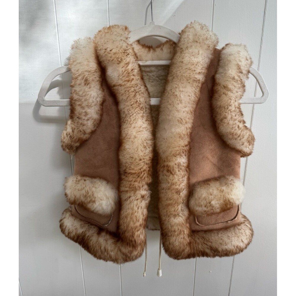 Girls Kids Vintage Sheepskin Suede Shearling Fur Leather Vest Western Size 5/6